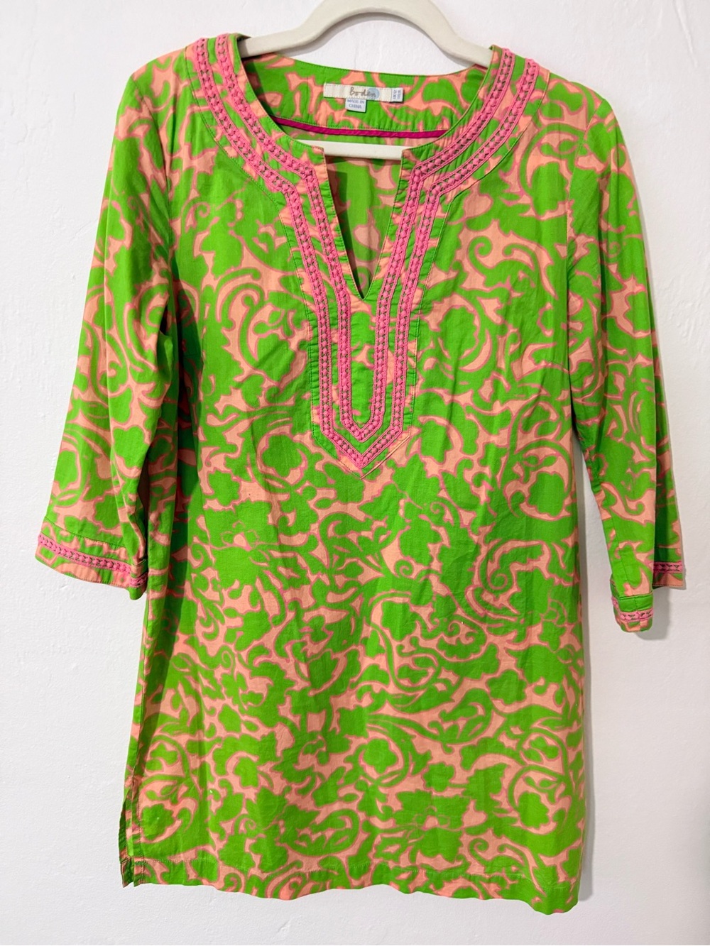 Boden Pink Green Floral Tunic Dress Size 8 Cotton Embroidered Boho Shift
